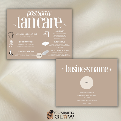 Spray Tan Pre-Tan Prep & Post-Tan Care Card Template
