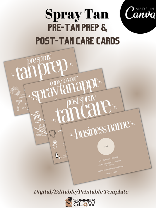 Spray Tan Pre-Tan Prep & Post-Tan Care Card Template