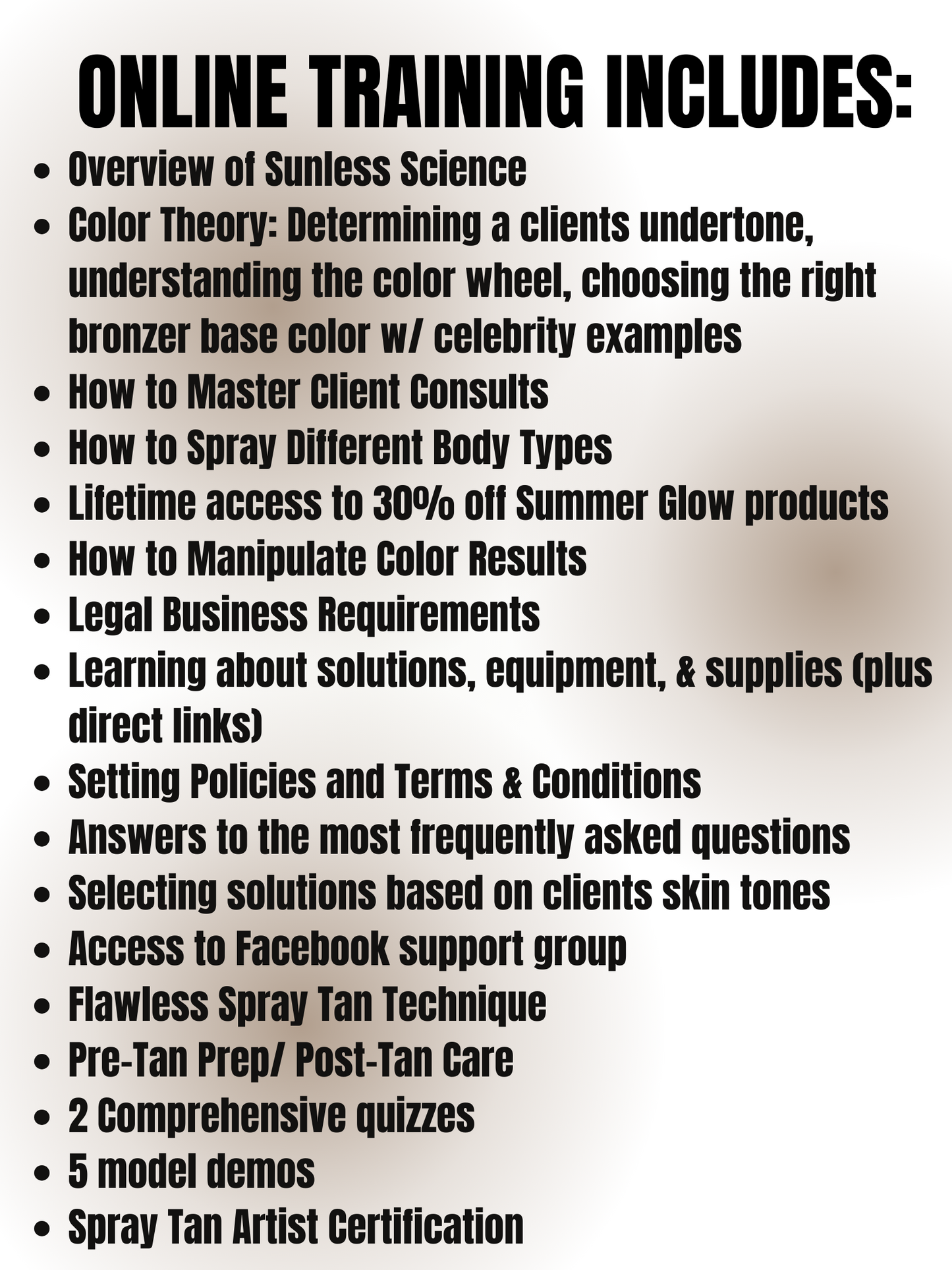 BEGINNER SPRAY TAN CERTIFICATION TRAINING | Virtual Course